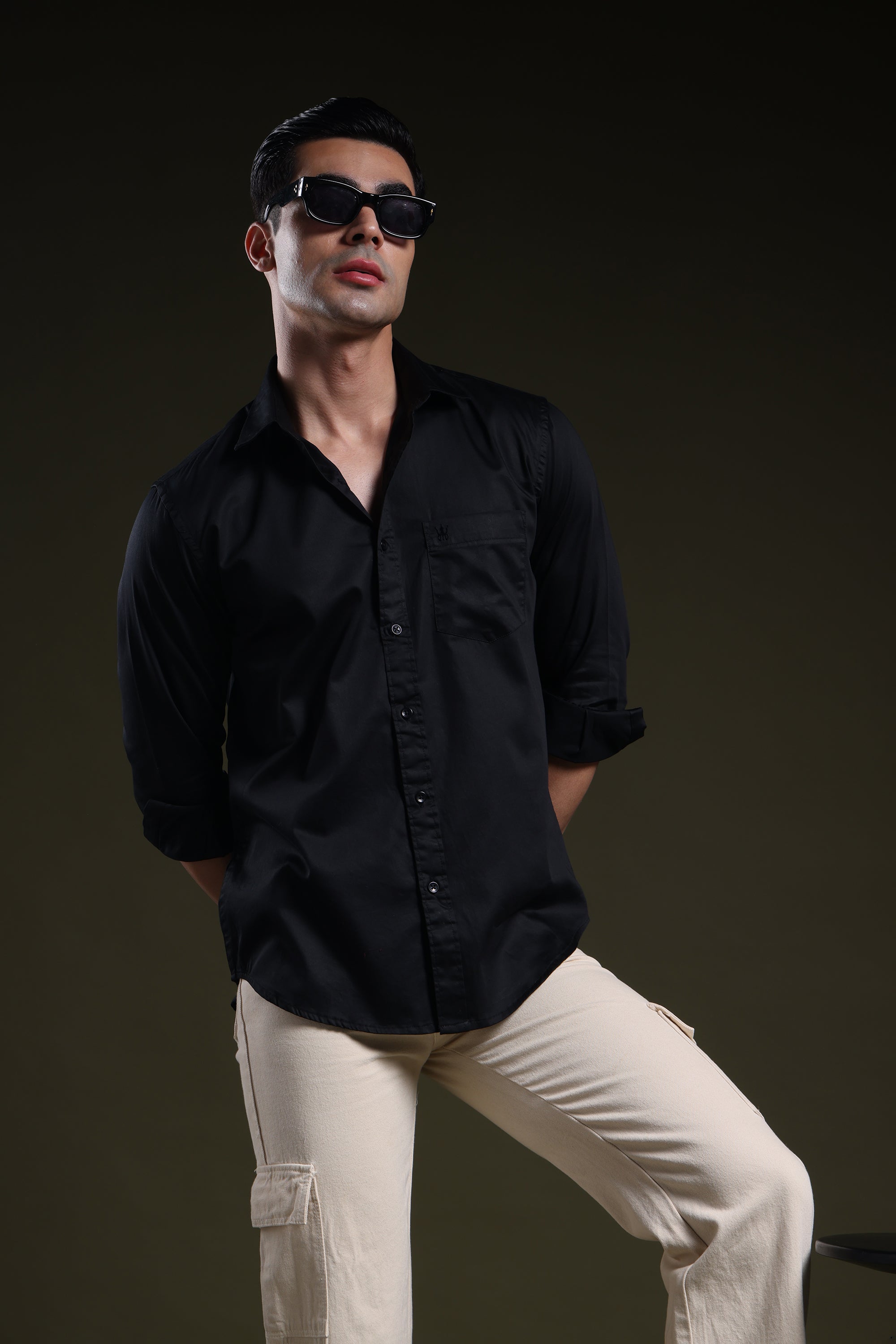 Luxe Black Men's Solid Satin Shirt l Full Sleeve l Slim Fit