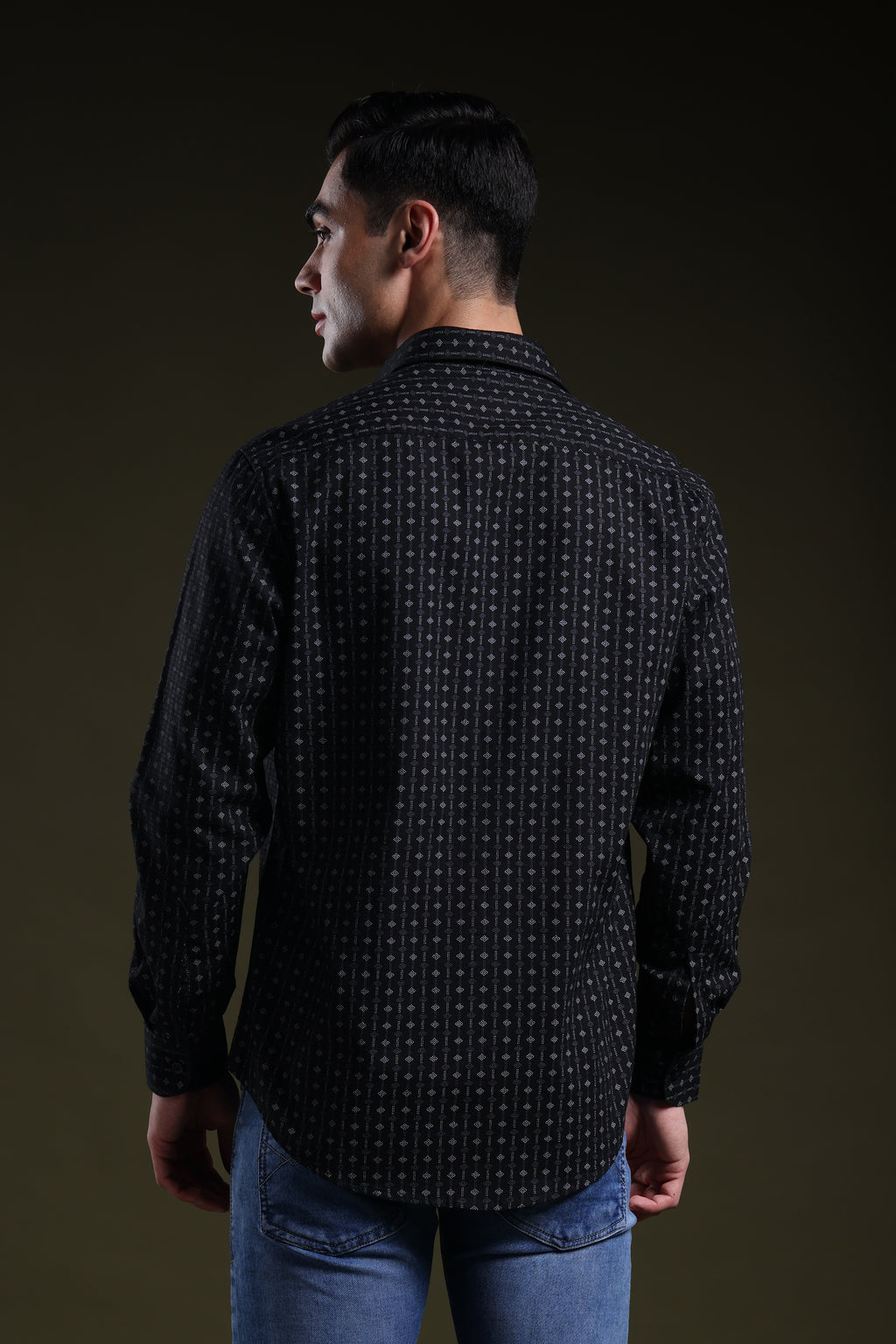 Textured Grid Black Men's Dobby Printed Shirt l Full Sleeve l Slim Fit