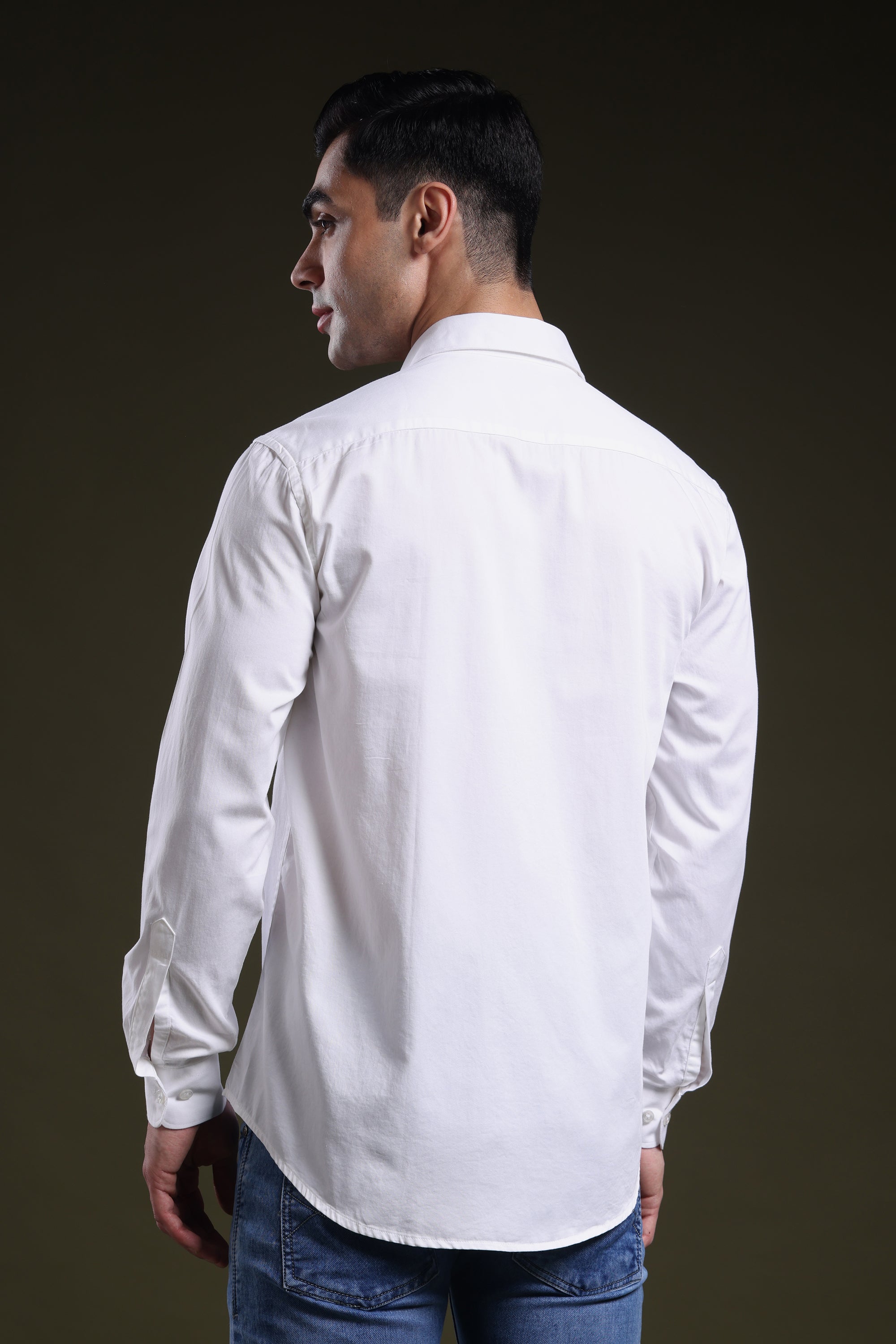 Frost White Men's Solid Satin Shirt l Full Sleeve l Slim Fit