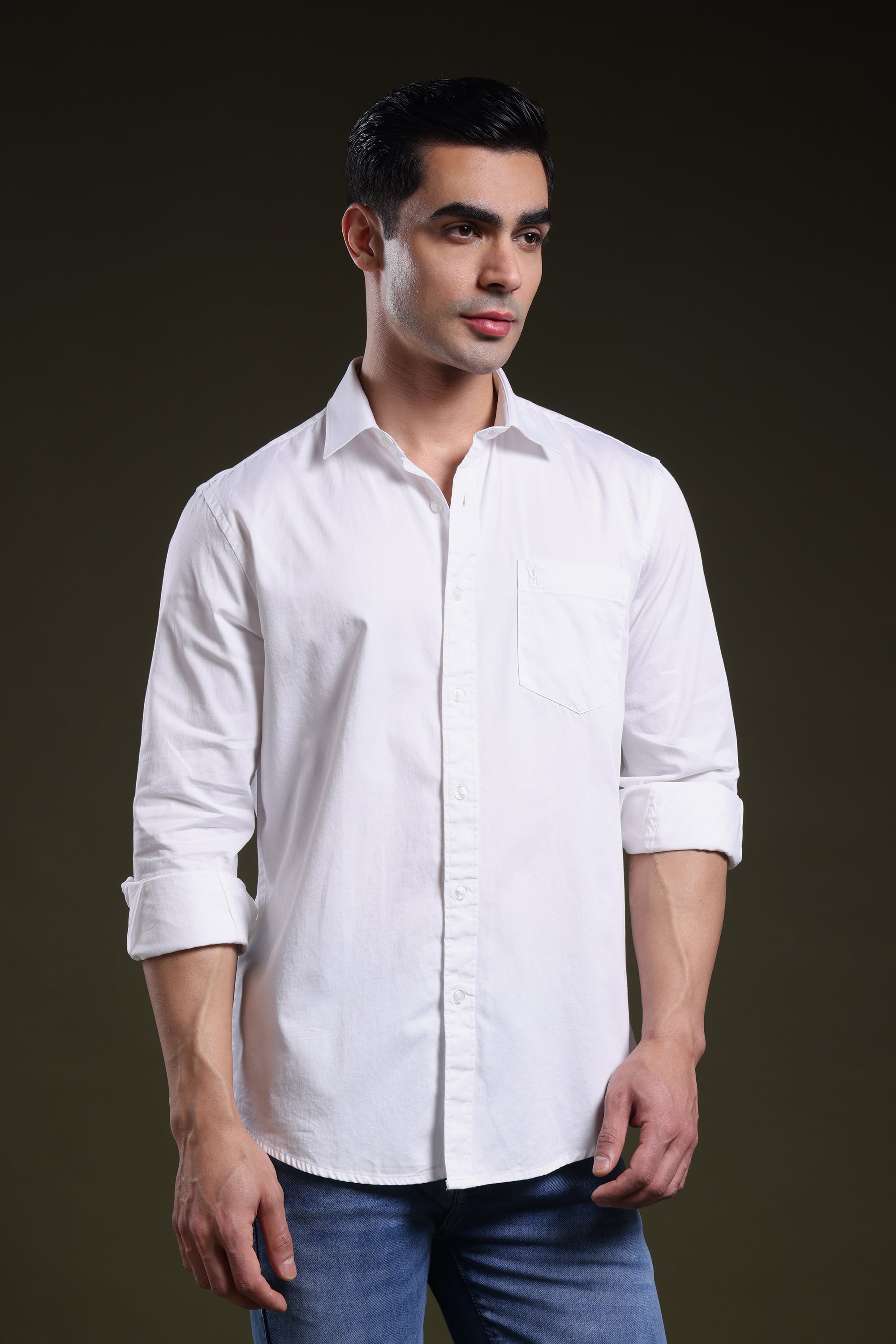 Frost White Men's Solid Satin Shirt l Full Sleeve l Slim Fit