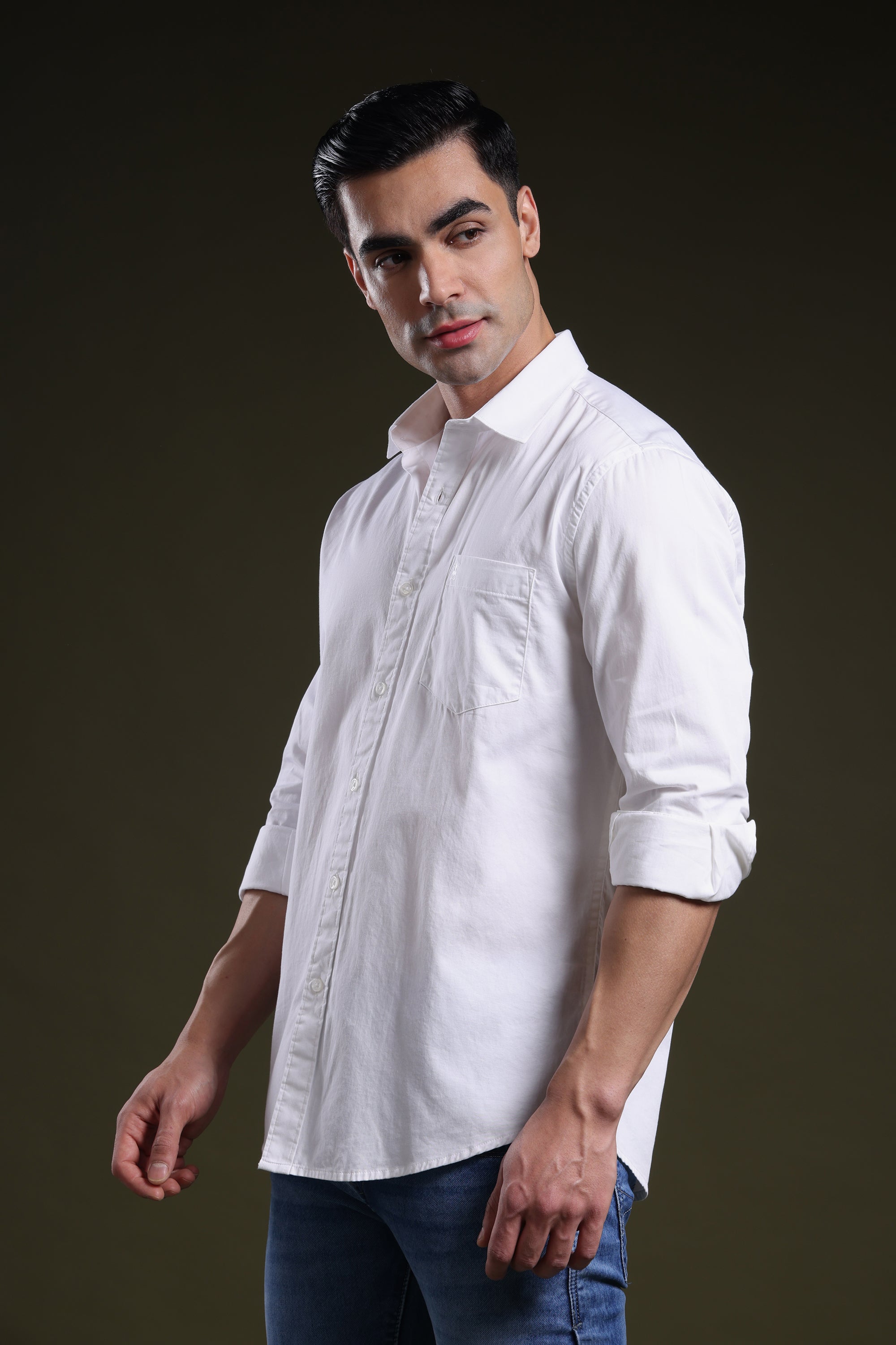 Frost White Men's Solid Satin Shirt l Full Sleeve l Slim Fit