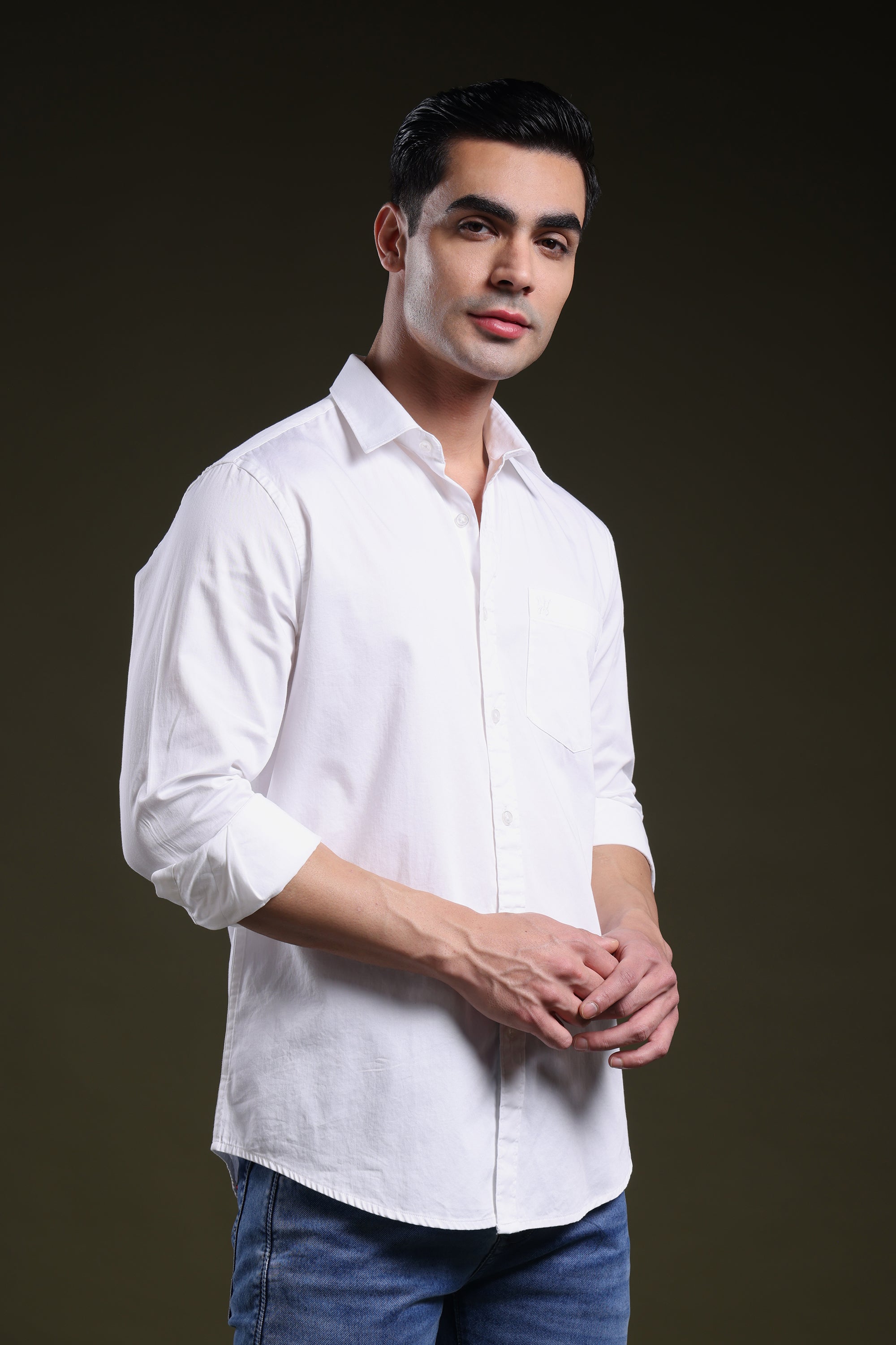 Frost White Men's Solid Satin Shirt l Full Sleeve l Slim Fit