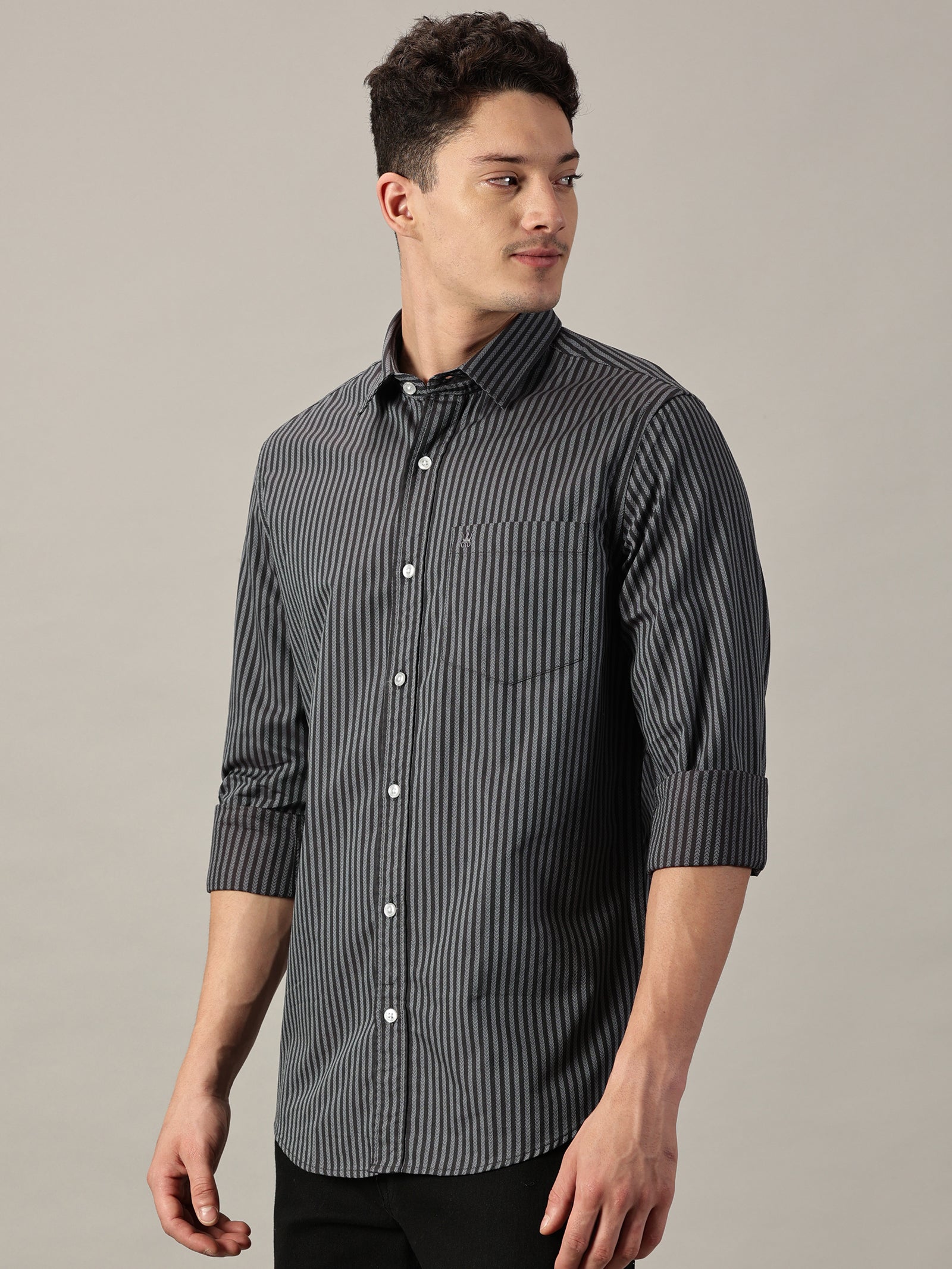 Two- Tone Navy Geometric Dobby Extra Fine Men’s Micro Stripe Shirt | Full Sleeve | Slim Fit