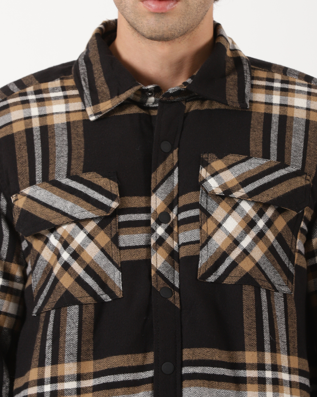 Bronze & Black Men's Fleeece - Lined Checked Shacket