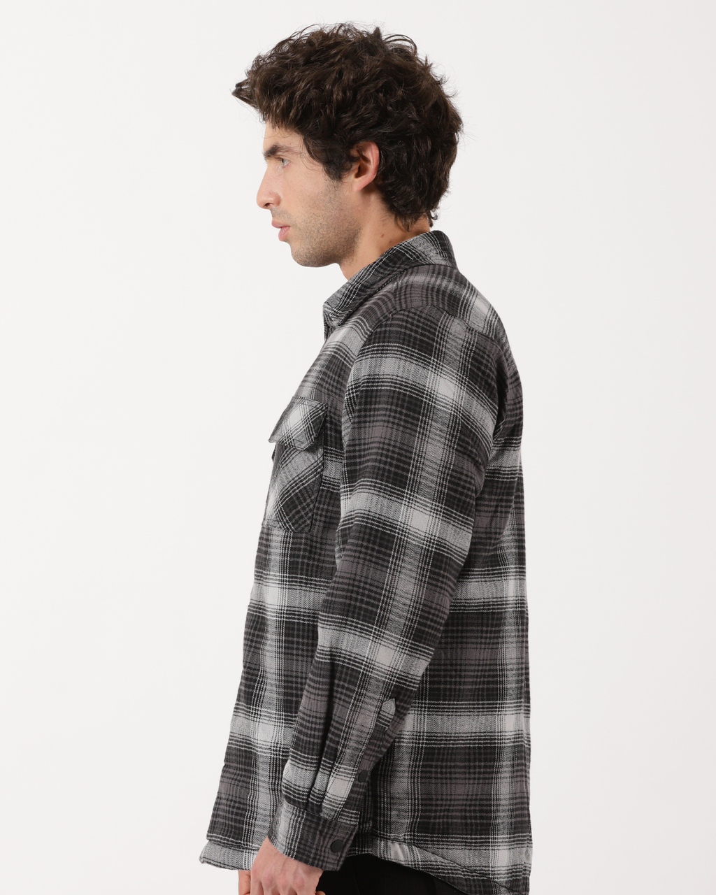Grey & Black Men's Fleece - Lined Checked Shacket
