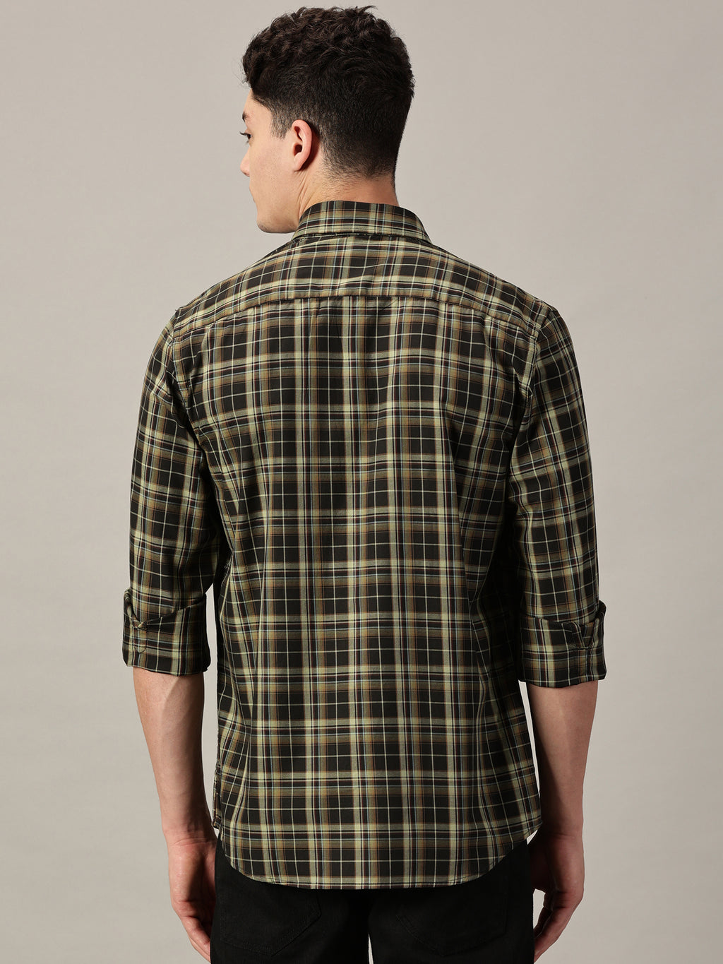 Black & Olive Men’s Giza Twill Checked Shirt | Full Sleeve | Slim Fit