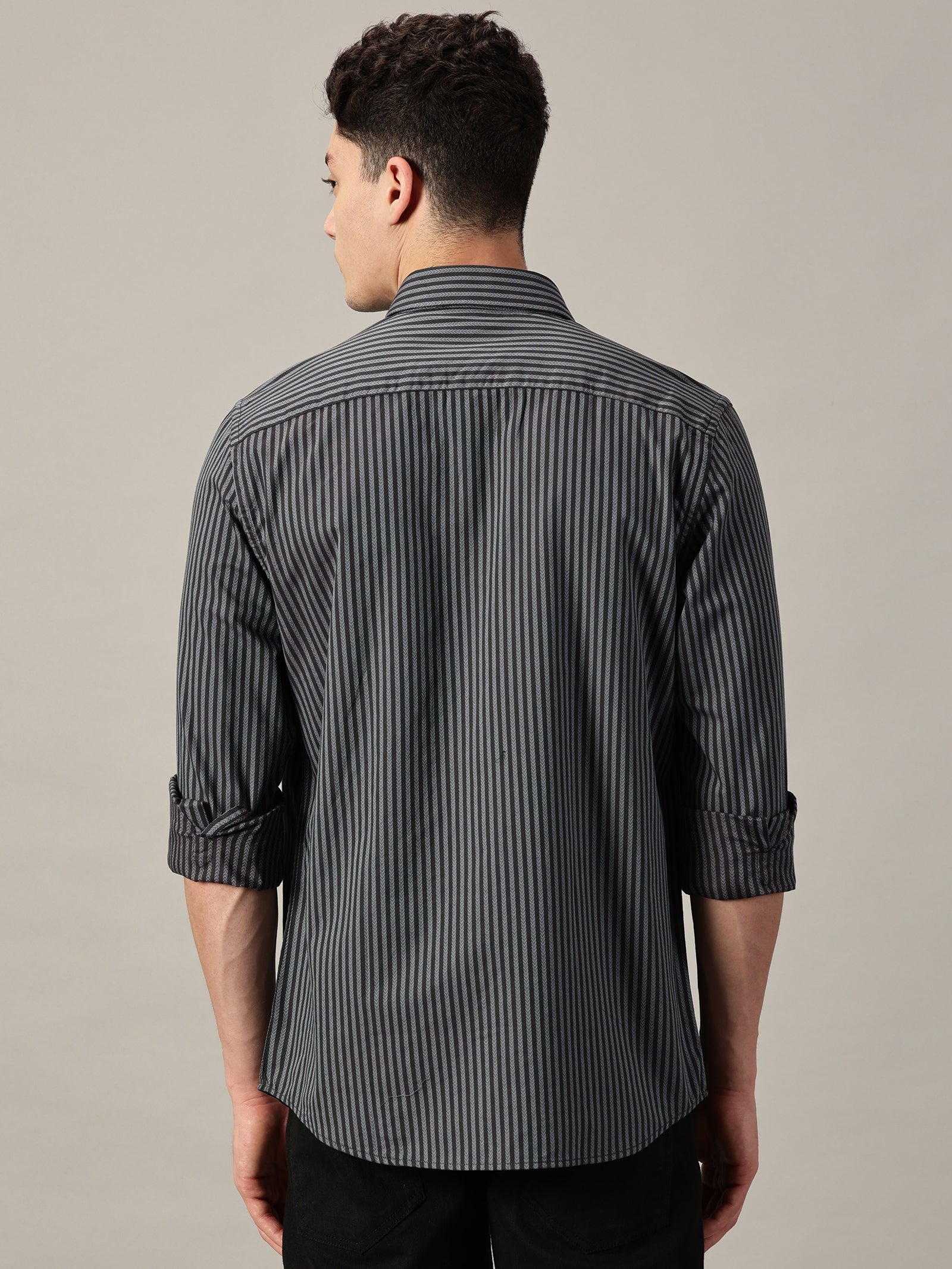 Two- Tone Navy Geometric Dobby Extra Fine Men’s Micro Stripe Shirt | Full Sleeve | Slim Fit