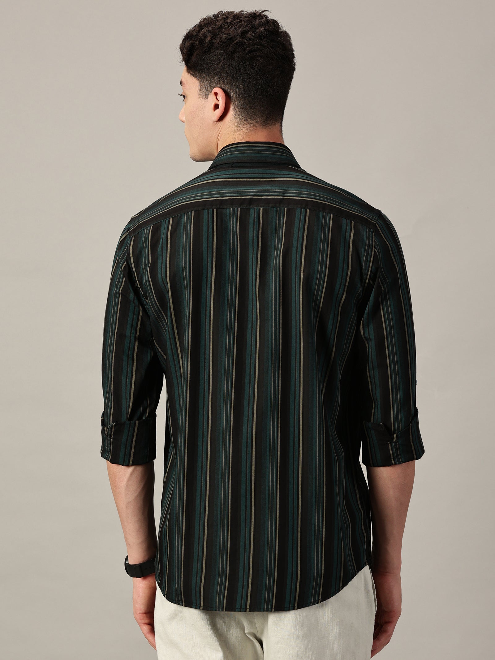 Men’s Harbor Teal Multi-Stripe Giza Twill Shirt | Full Sleeve | Slim Fit