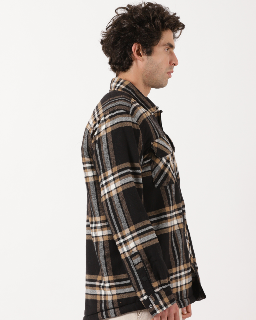 Bronze & Black Men's Fleeece - Lined Checked Shacket