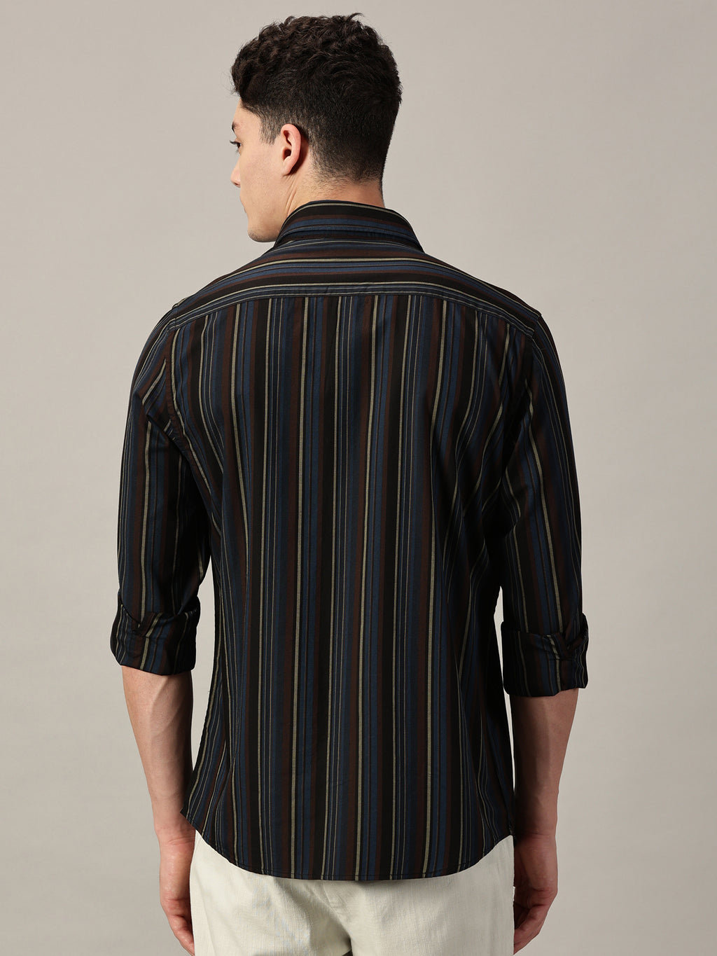 Men's Harbor Blue Multi-Stripe Giza Twill Shirt | Full Sleeve | Slim Fit