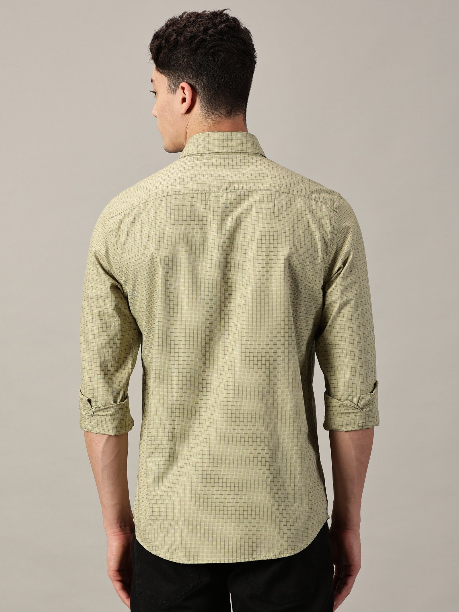 Rugged Olive Dobby Extra Fine Men’s Micro Check Shirt | Full Sleeve | Slim Fit