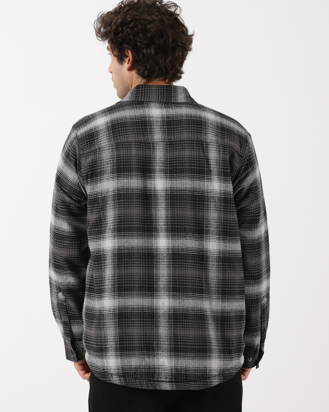 Grey & Black Men's Fleece - Lined Checked Shacket