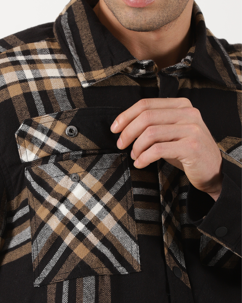 Bronze & Black Men's Fleeece - Lined Checked Shacket