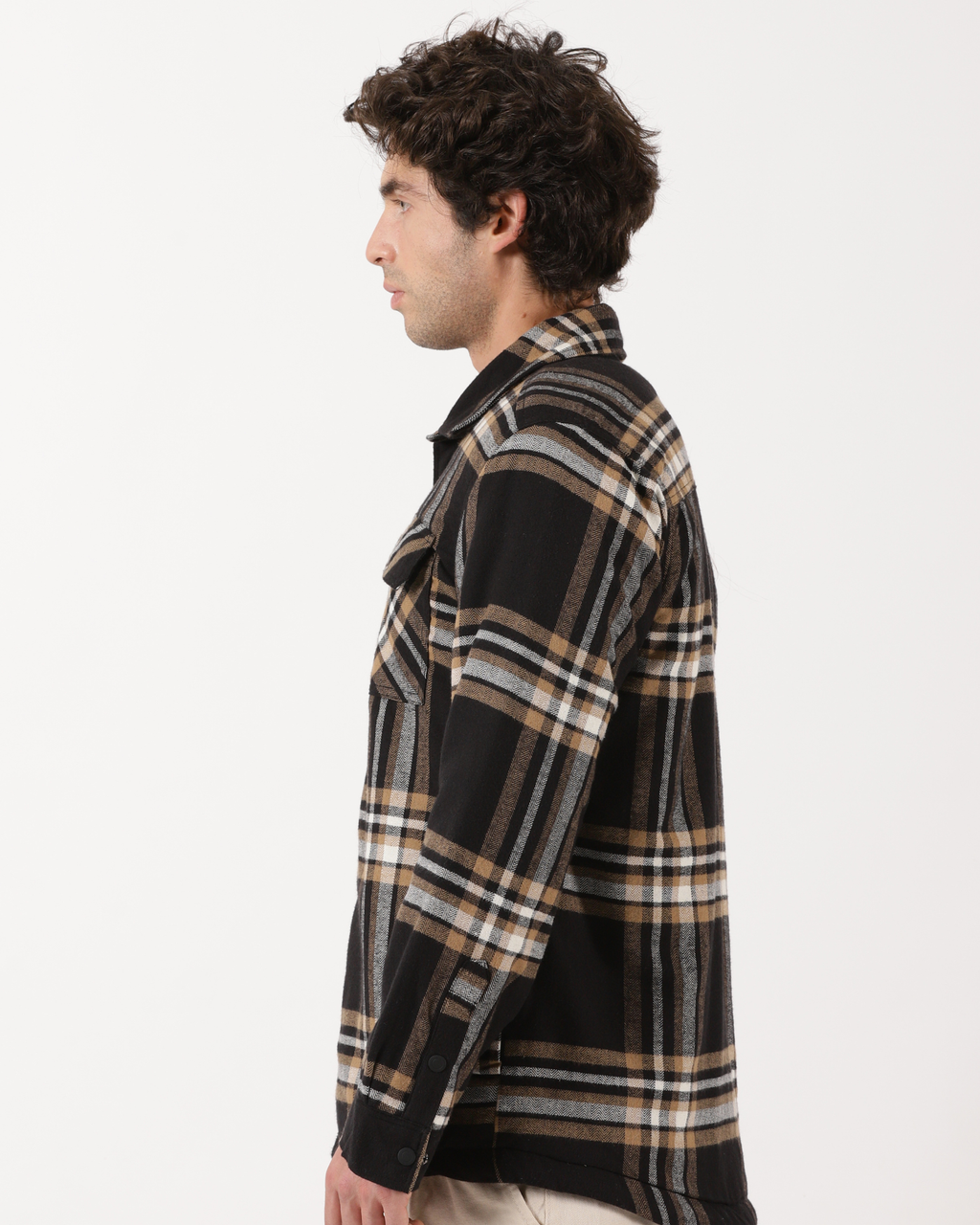 Bronze & Black Men's Fleeece - Lined Checked Shacket