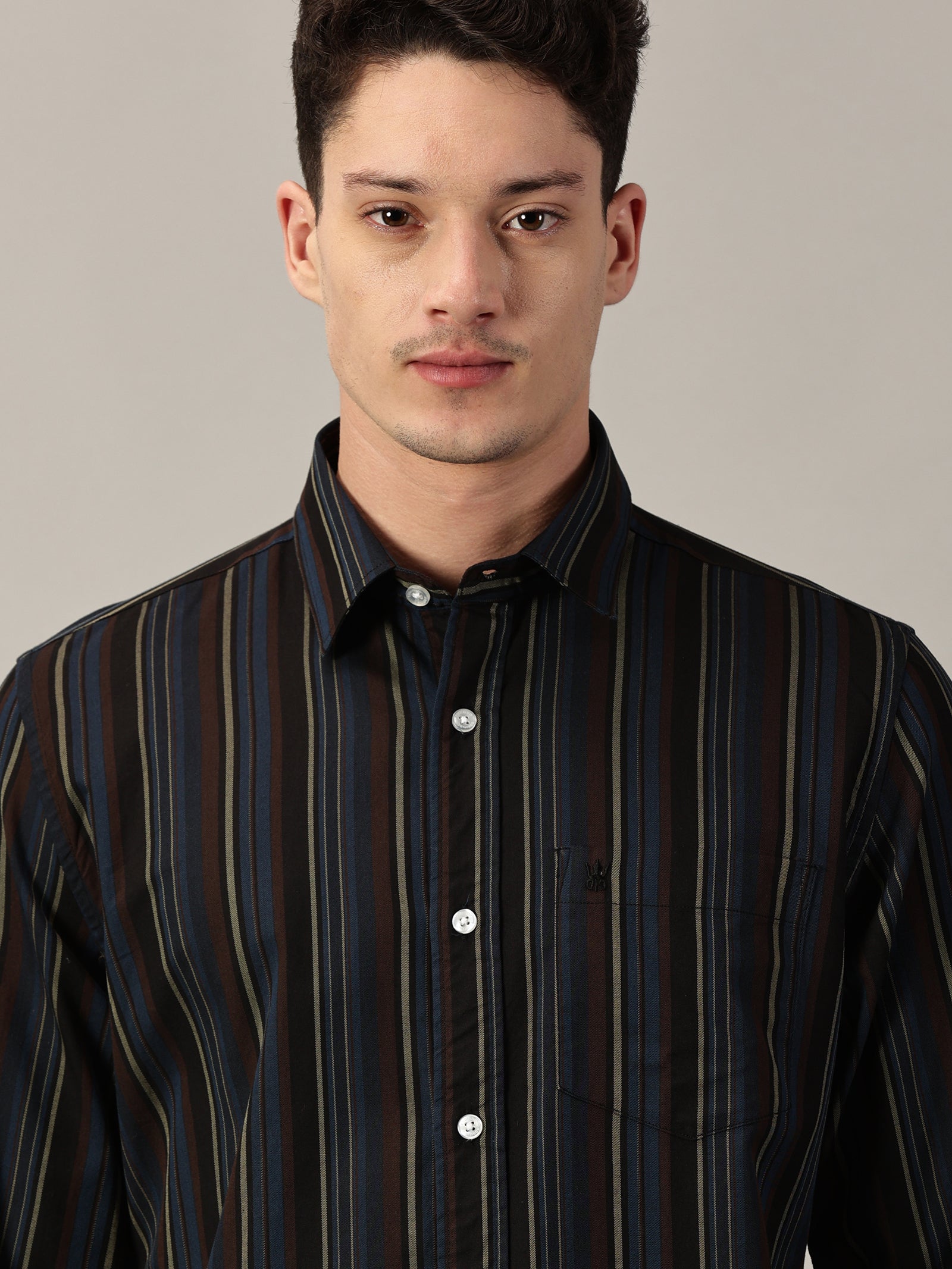 Men's Harbor Blue Multi-Stripe Giza Twill Shirt | Full Sleeve | Slim Fit