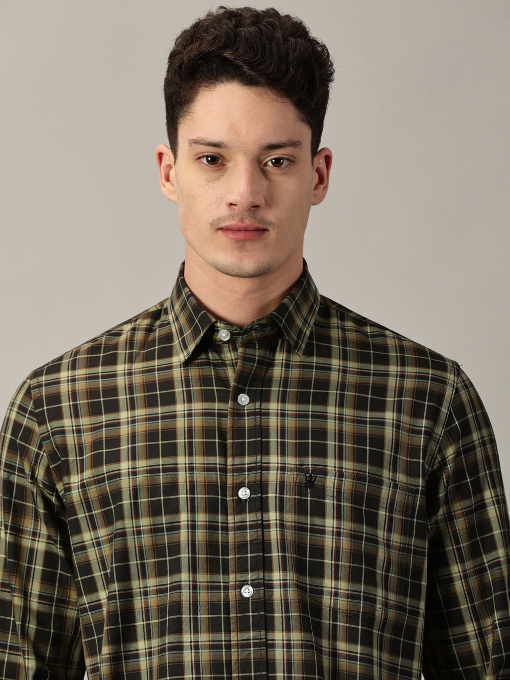 Black & Olive Men’s Giza Twill Checked Shirt | Full Sleeve | Slim Fit