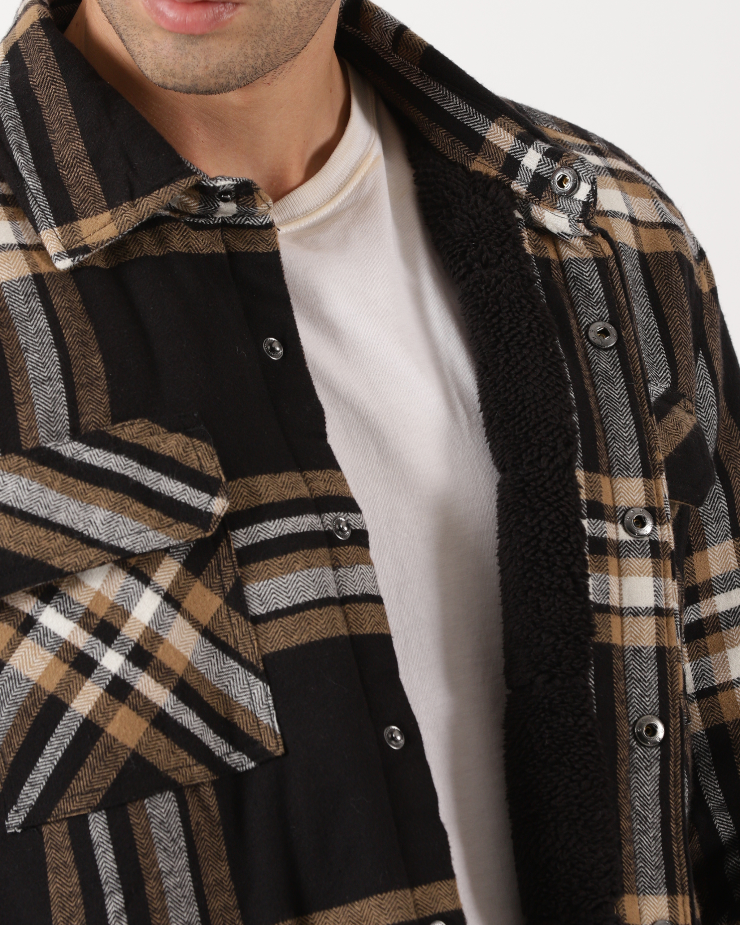Bronze & Black Men's Fleeece - Lined Checked Shacket
