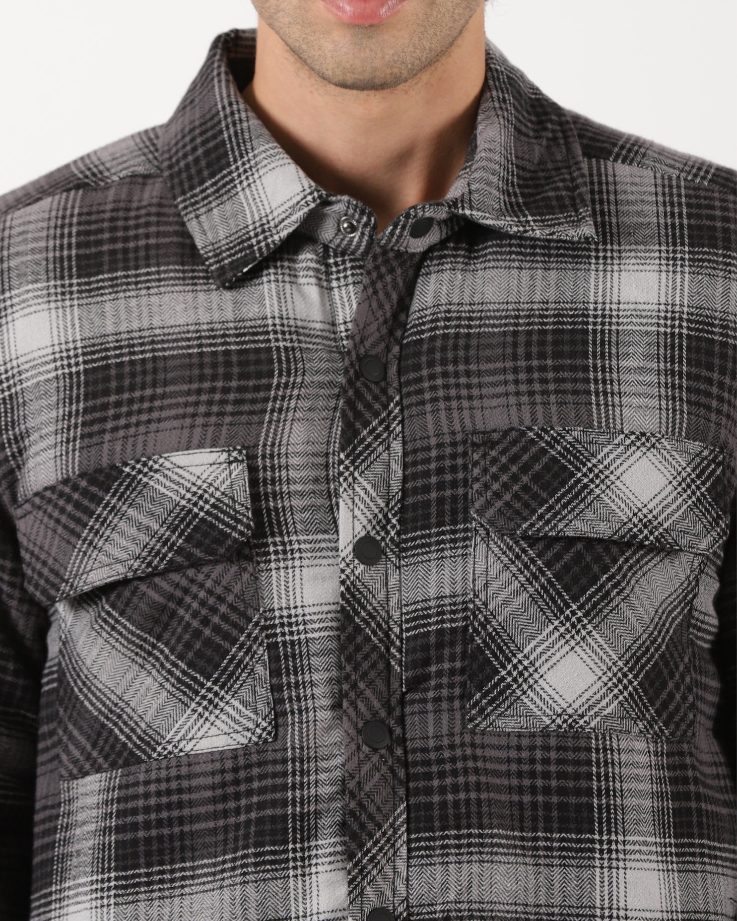Grey & Black Men's Fleece - Lined Checked Shacket