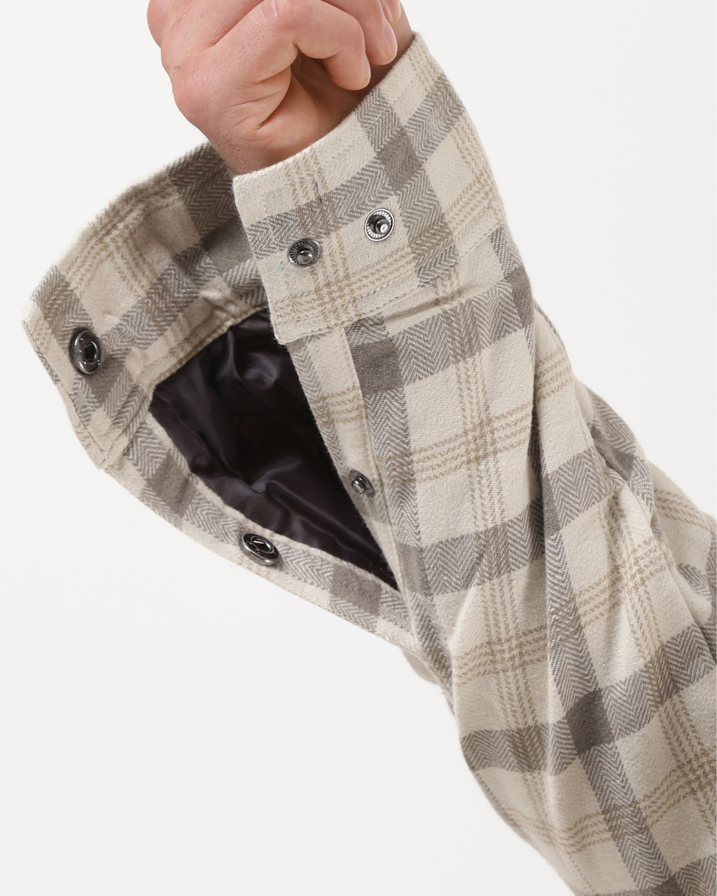 Cream & Beige Men's Fleeece - Lined Checked Shacket