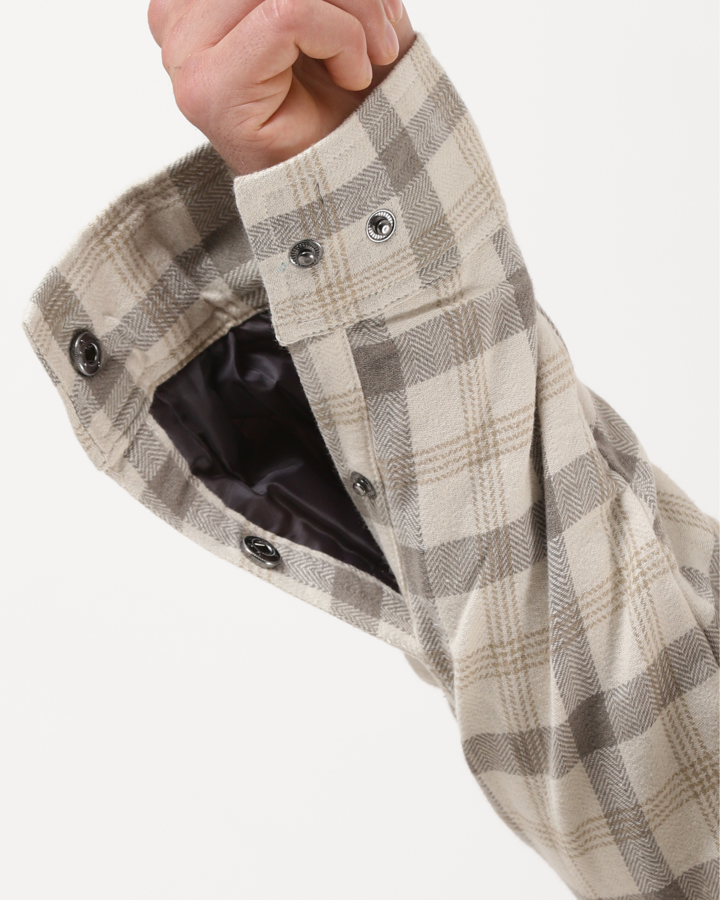 Cream & Beige Men's Fleeece - Lined Checked Shacket